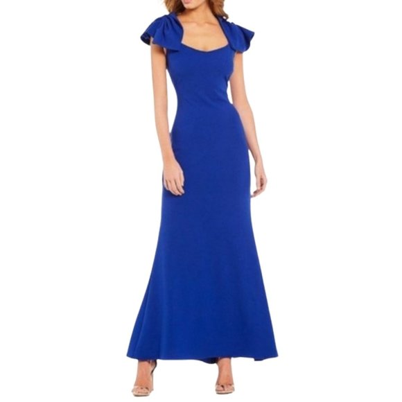 Belle Badgley Mischka Cobalt Blue Maxi A line Formal Evening Gown Women Size 2 - Picture 5 of 7